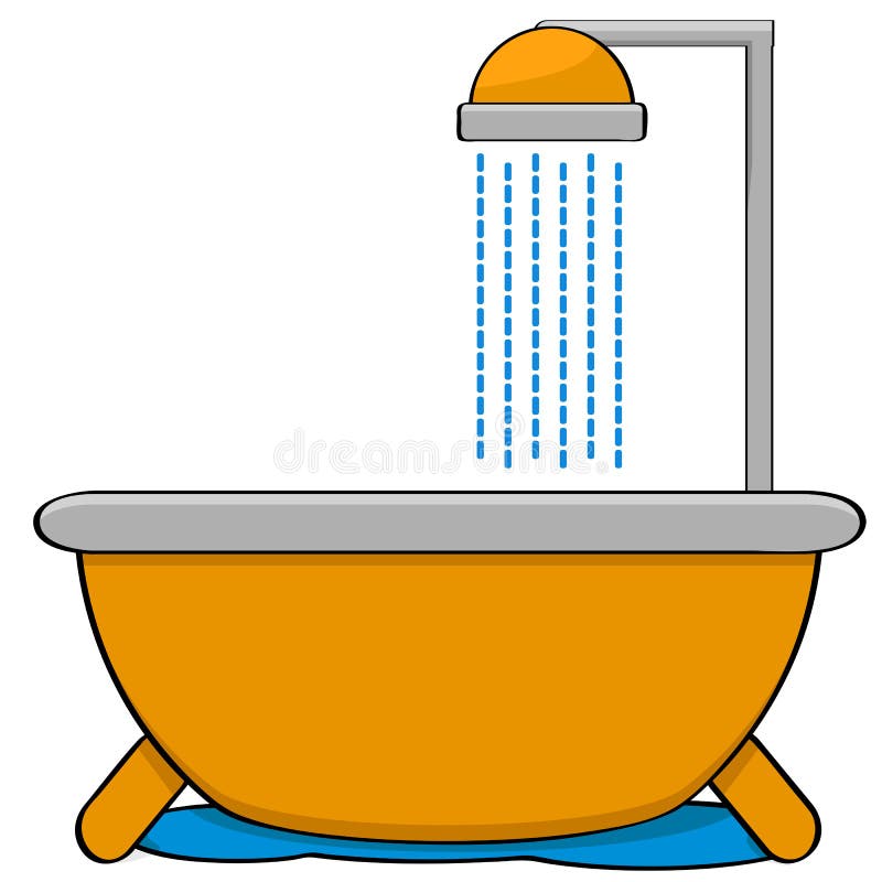 Cartoon illustration showing a bathtub with a shower head. Cartoon illustration showing a bathtub with a shower head