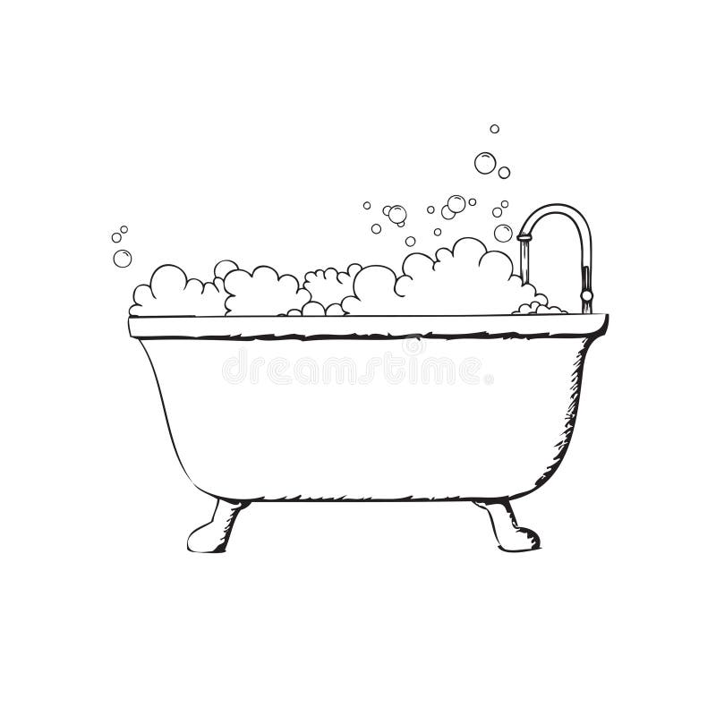 Bathtub with soap bubbles stock illustration. Illustration of bath