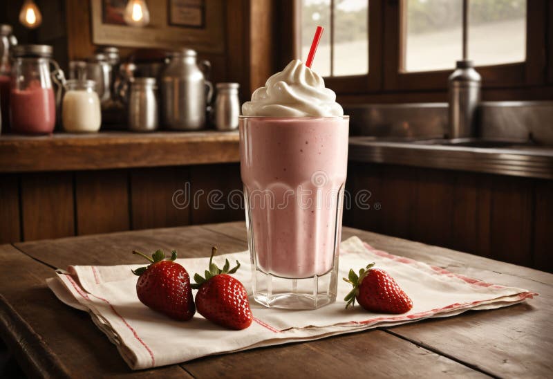 Batido de fresa con fresas frescas ilustración del vector