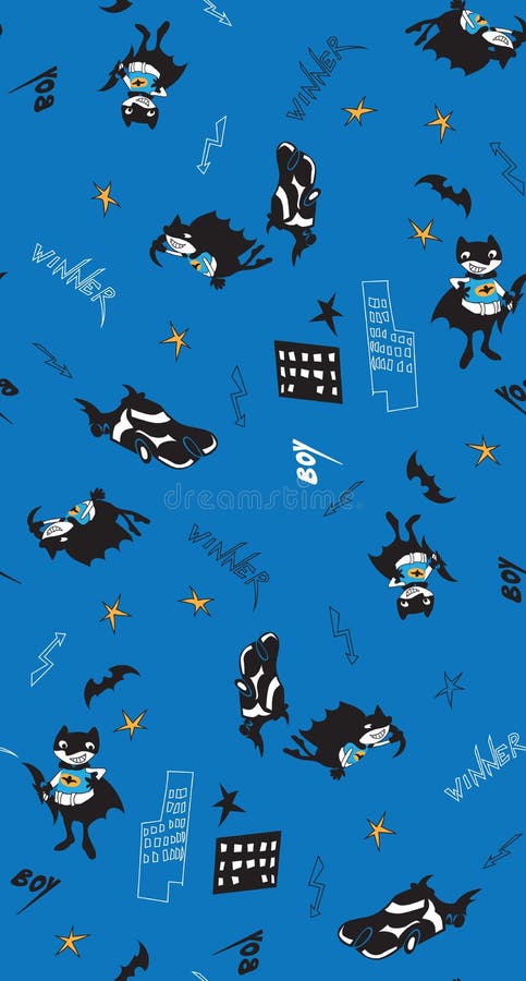 Batman Fun Cartoon Boy Seamless Pattern Stock Vector - Illustration of  jump, male: 57696293