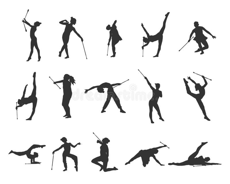 Baton Twirling Silhouette, Twirling vector, Sport Baton Silhouette