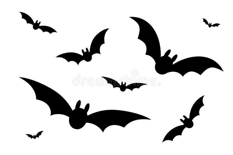 Bats Icon Set. Bat Black Silhouette with Wings Isolated White Background  Stock Vector - Illustration of hang, halloween: 153312642