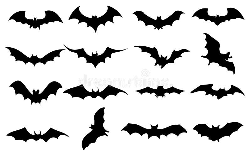 Bats icons set in black. Tropical animal icons vectors