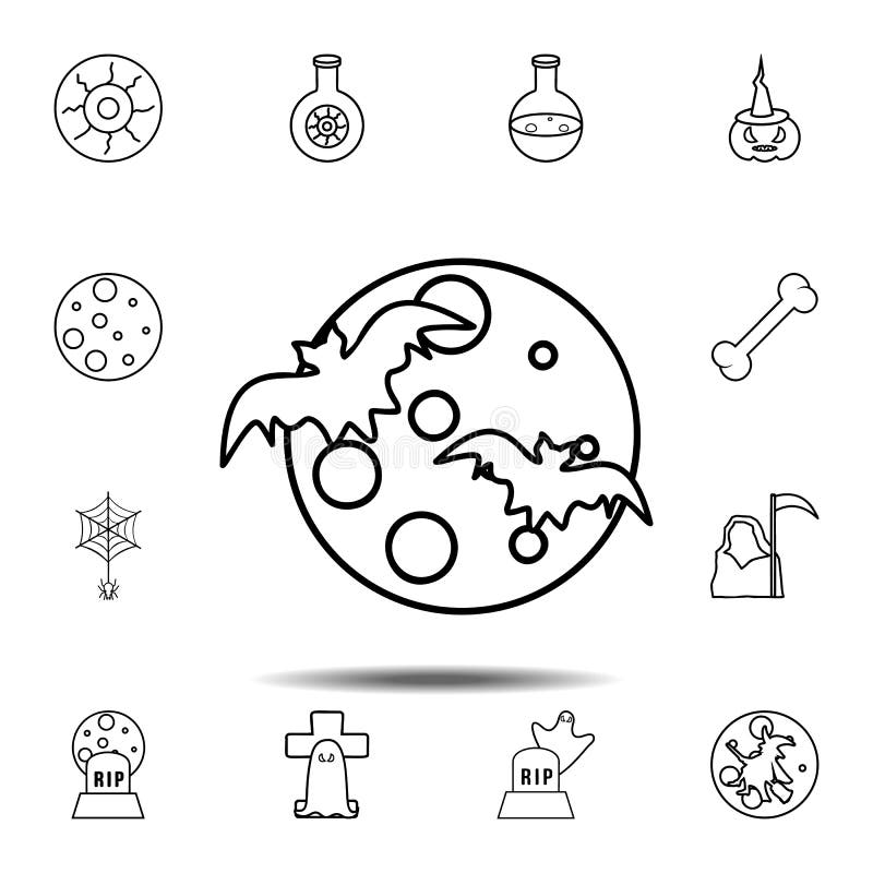 Bats and moon icon. Simple outline vector element of Halloween icons set for UI and UX, website or mobile application vector illustration