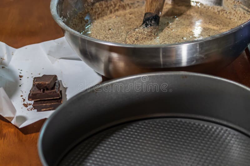Batter and Ingredients Ready To Pour Cake Stock Photo Image of