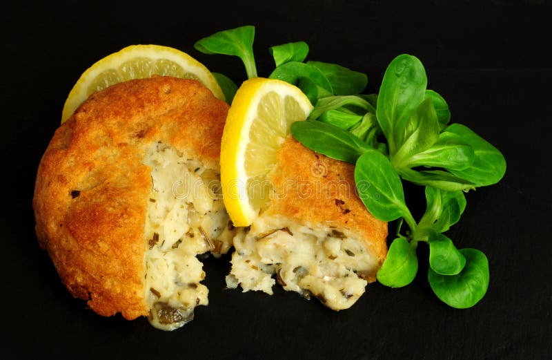 Battered Haddock and Potato Fish Cakes Stock Photo Image of leaf