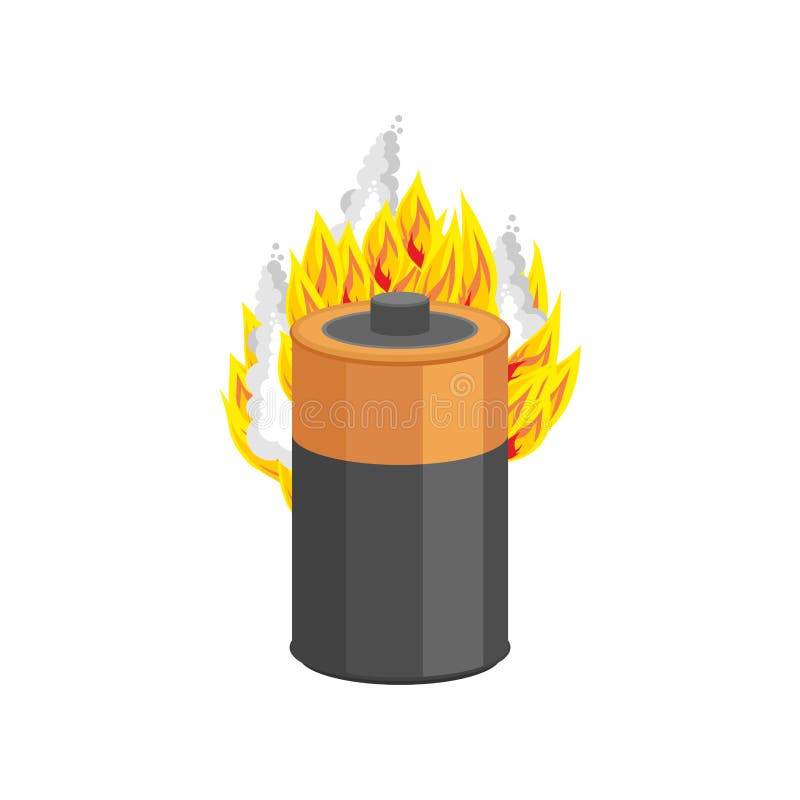 Batteria che brucia isolata stile del fumetto del fuoco dell'accumulatore vettore lasciato prendere dal panico royalty illustrazione gratis