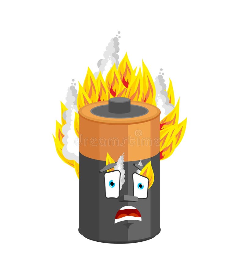 Batteria che brucia isolata stile del fumetto del fuoco dell'accumulatore vettore lasciato prendere dal panico royalty illustrazione gratis