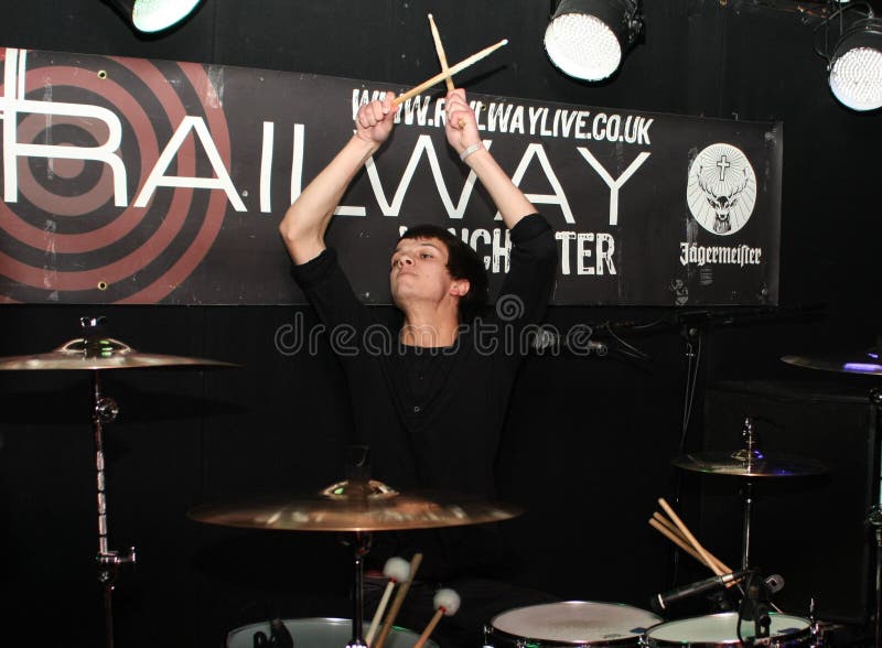 The drummer of English pop band Forever August during a live show In Winchester UK in July 2011. The drummer of English pop band Forever August during a live show In Winchester UK in July 2011