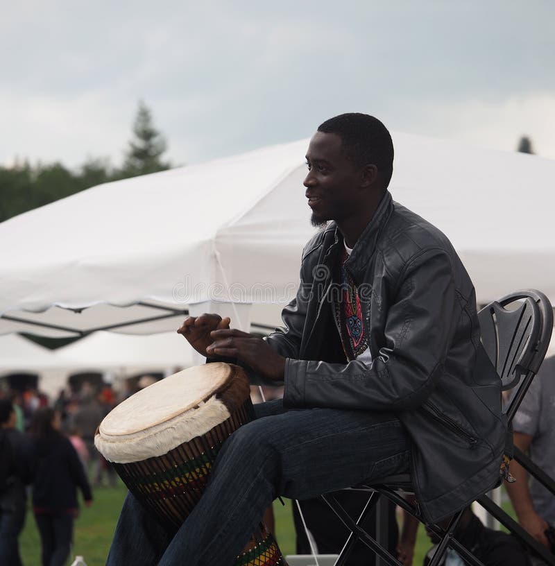 African drummer with at Edmonton Alberta Heritage Days August 5, 2017. African drummer with at Edmonton Alberta Heritage Days August 5, 2017