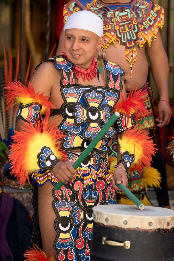 March 4, 2016, San Miguel de Allende, Mexico: indigenous drummer in traditional clothing at the Senior de la Conquista celebration. March 4, 2016, San Miguel de Allende, Mexico: indigenous drummer in traditional clothing at the Senior de la Conquista celebration