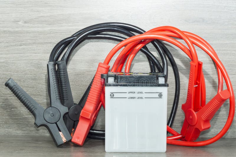 Battery and cables stock image. Image of cable, power 84257791