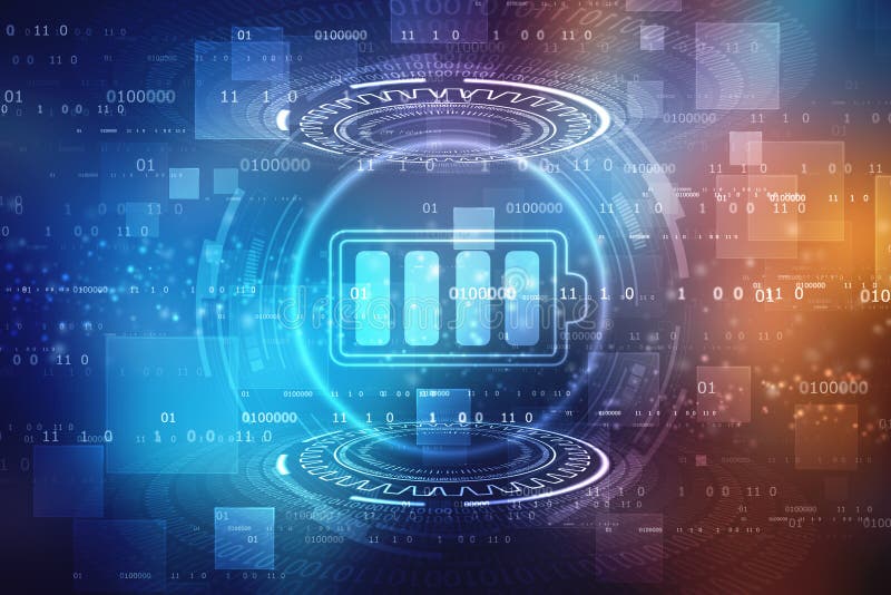 Battery full charged, modern energy technology, Battery Icon in digital background stock illustration