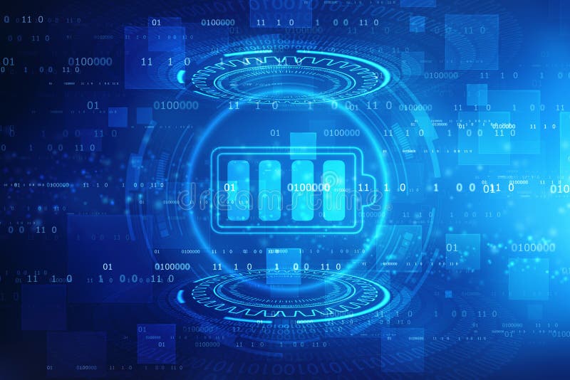 Battery full charged, modern energy technology, Battery Icon in digital background stock illustration