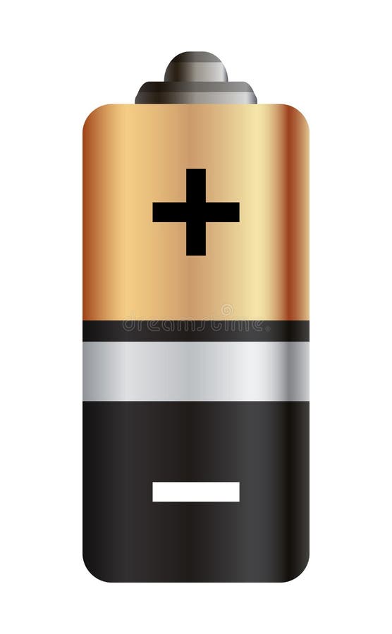 Battery. Glossy gold and black realistic alkaline or rechargeable battery. Design blank mockup template for branding