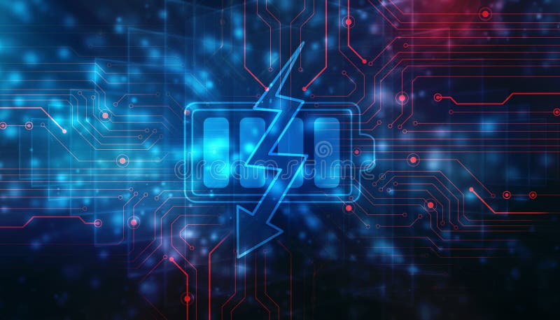 Battery Icon in digital background Energy Efficiency Concept alternative energy background vector illustration.