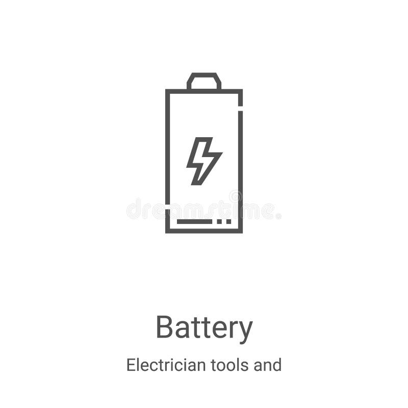 Battery icon vector from electrician tools and elements collection. Thin line battery outline icon vector illustration. Linear royalty free illustration