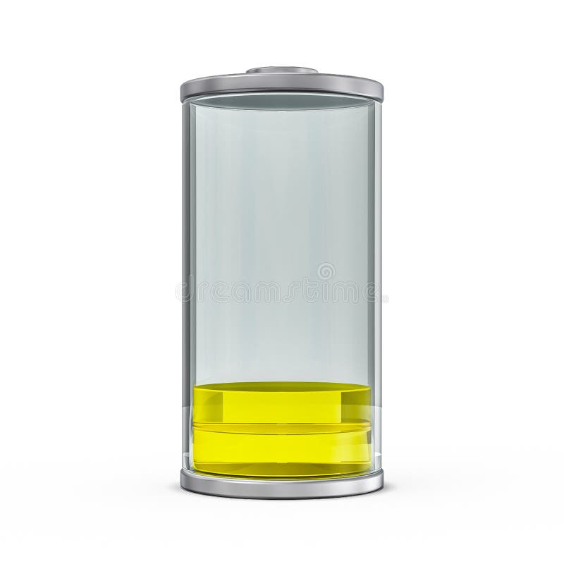 Battery Icon with Yellow Charge Indicator. 3D Stock Illustration
