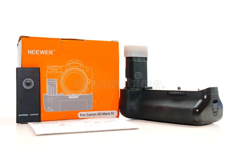 Battery Pack for the Camera with Box on a White Background Editorial