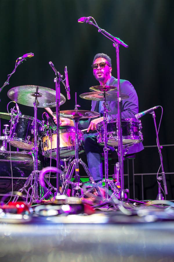 KAUNAS, LITHUANIA - APRIL 26, 2015: Jazz drummer Emanuel Harrold performs at the stage of Kaunas Jazz festival. KAUNAS, LITHUANIA - APRIL 26, 2015: Jazz drummer Emanuel Harrold performs at the stage of Kaunas Jazz festival.