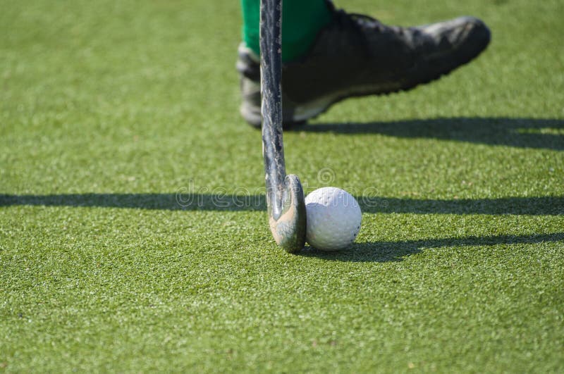 Battle for Control of Ball during Field Hockey Game Stock Photo Image