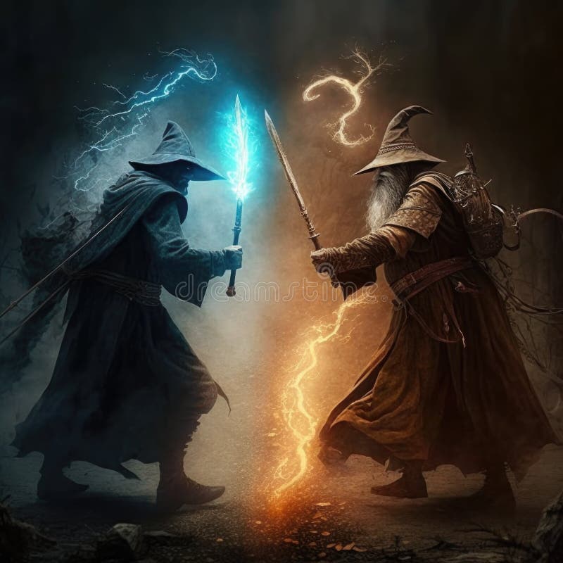 Battle between Two Powerful Wizards Each Wielding Powerful Magic