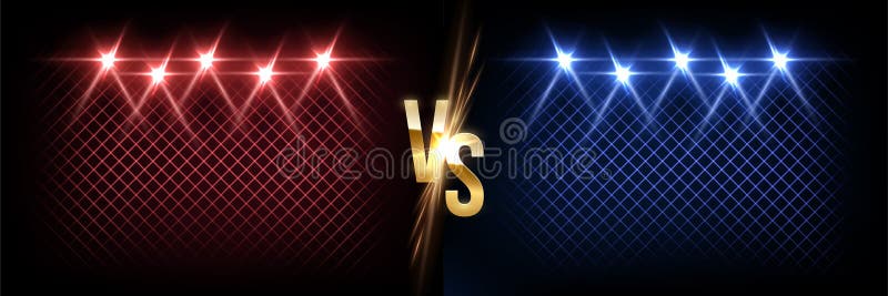 Battle vector banner concept. Girls and boys competition illustration with glowing versus symbol and spotlights. Night
