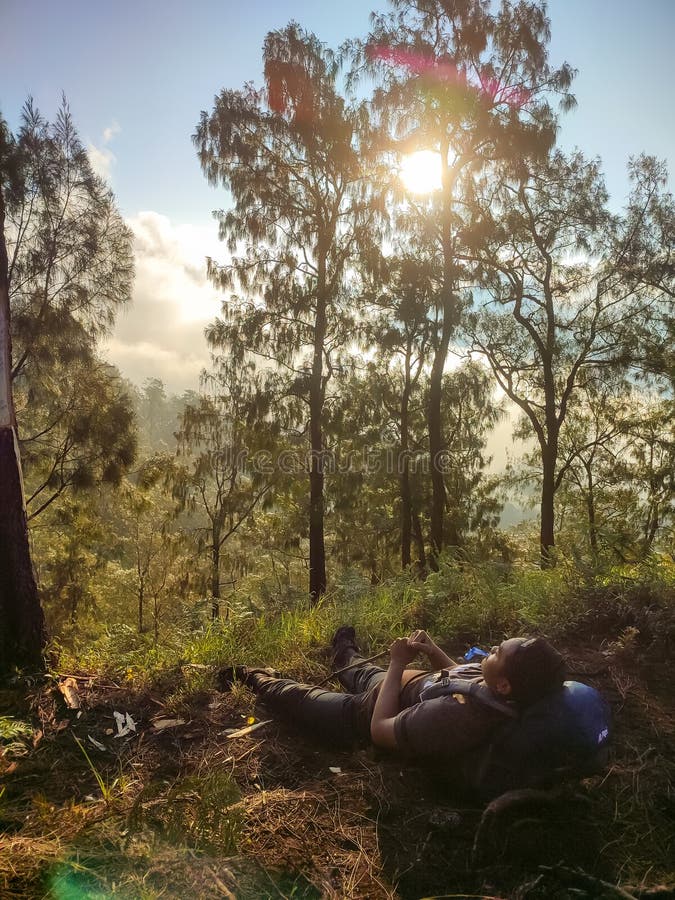 Batu, Indonesia: 7-05-2023. young people climbing the mountain, One of the best views when climbing Mount Bhutak. Batu, Indonesia: 7-05-2023. young people climbing the mountain, One of the best views when climbing Mount Bhutak