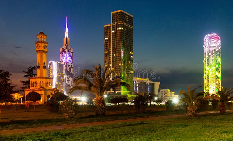 BATUMI GEORGIA APRIL 4 2021: View of the Evening Embankment of the BATUMI GEORGIA APRIL 4 2021: View of the Evening Embankment of the