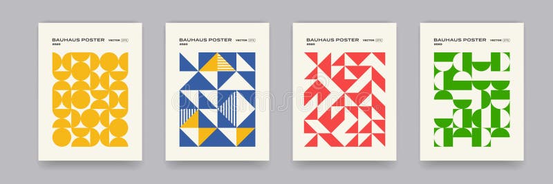 Bauhaus geometrisk bakgrundsvektor abstrakt geometrisk cirkeltriangel och fyrkantiga linjer konst. svartvit färg vektor illustrationer