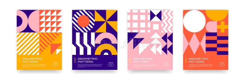 Bauhaus-mönsterbakgrund, abstrakt geometrisk minimal vektorcirkel, triangel- och fyrkantiga konturdesign Bauhaus Swiss-mönster royaltyfri illustrationer