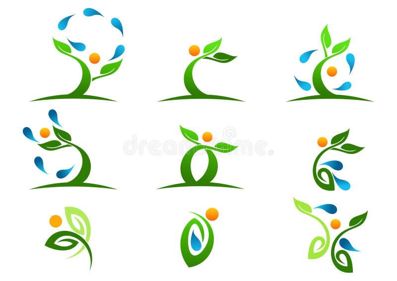 Baum, Anlage, Leute, Wasser, natürlich, Logo, Gesundheit, Sonne, Blatt, Ökologie, Symbolikonendesign-Vektorsatz
