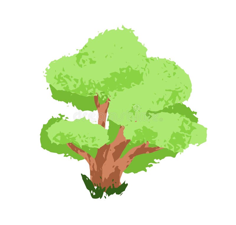 Baum mit dichtem Blattblätterdach. Frühlingswaldpflanze mit großem Kronenstamm und Ästen mit grünen Blättern vektor abbildung