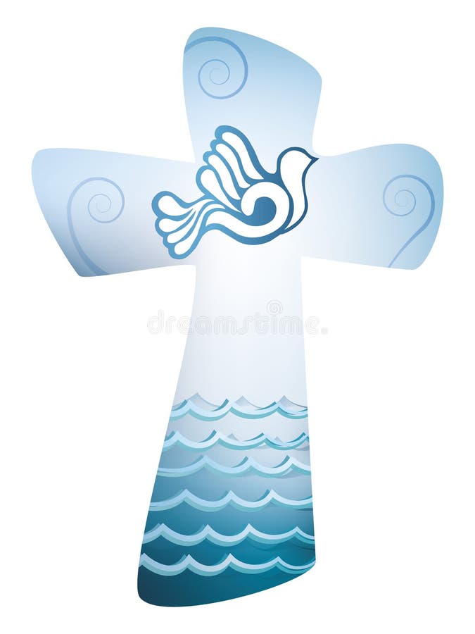 Bautismo cruzado cristiano Símbolo del Espíritu Santo con la paloma y el mar ilustración del vector Bautismo cruzado cristiano Símbolo del Espíritu Santo con la paloma y el mar ilustración del vector