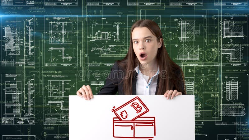 Bauty bedrijfsvrouw die zich in kostuum met Bitcoin-Embleem bevinden om het gebruik van bitcoin voor handel of geldoverdracht te stock foto Bauty bedrijfsvrouw die zich in kostuum met Bitcoin-Embleem bevinden om het gebruik van bitcoin voor handel of geldoverdracht te stock foto