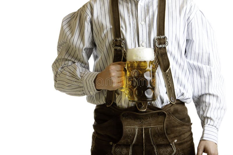 Bavarian man hold beer stein at Oktoberfest