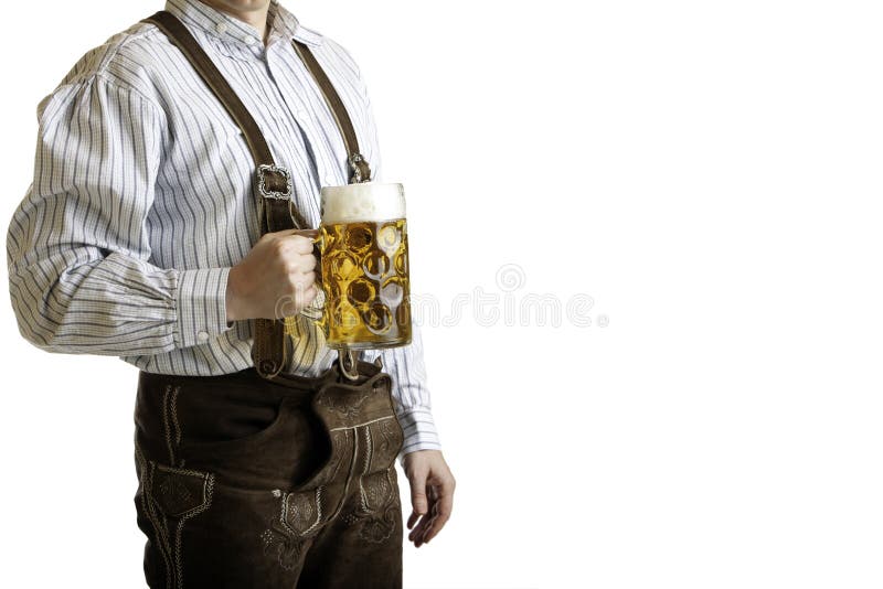 Bavarian man hold beer stein at Oktoberfest