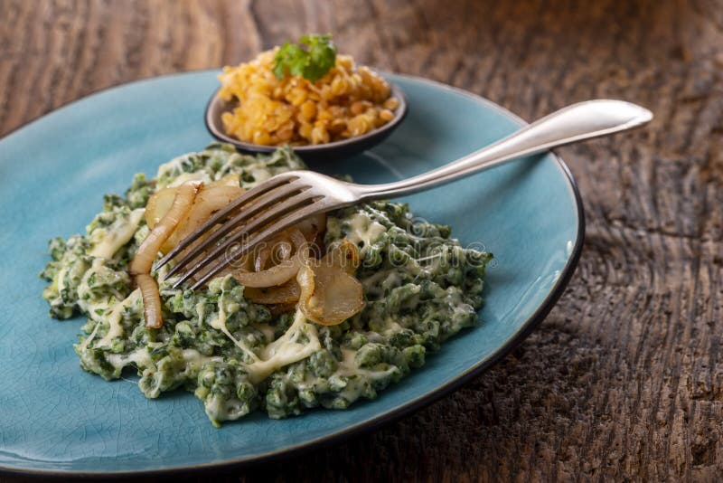 Bavarian pasta with onions royalty free stock photos