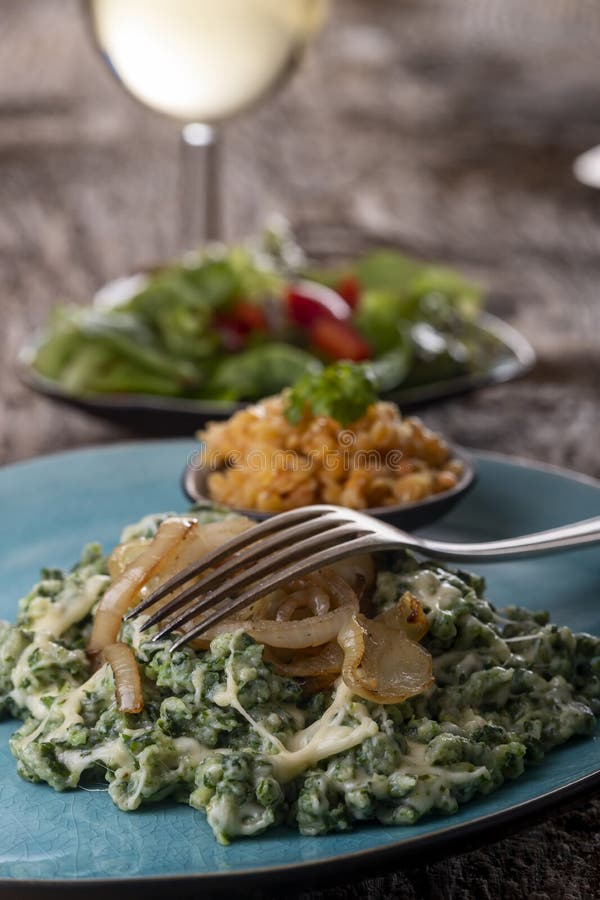 Bavarian pasta with onions royalty free stock photography