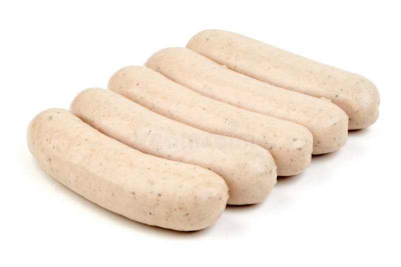Bavarian Veal Sausage Isolated on White Background. Bavarian Veal