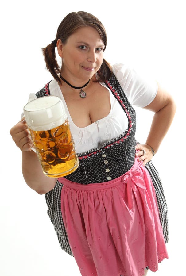 Bavarian Waitress with Octoberfest Beer looking up royalty free stock photo Bavarian Waitress with Octoberfest Beer looking up royalty free stock photo