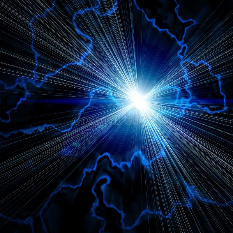 Bavure bleue lumineuse avec la foudre illustration stock