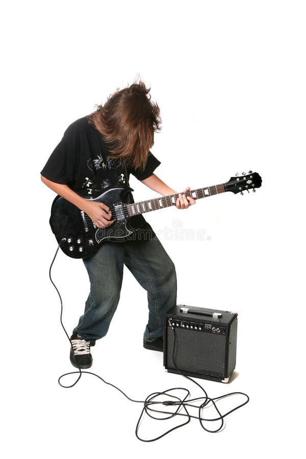 Bawić się nastolatka amplifikator gitara elektryczna
