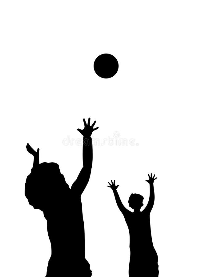 Vector illustration of children playing with a volley ball as silhouette. Vector illustration of children playing with a volley ball as silhouette