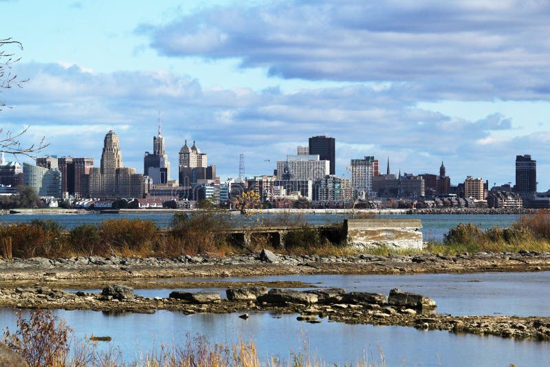 Buffalo,NY as seen from the Canadian shoreline in winter. Buffalo,NY as seen from the Canadian shoreline in winter