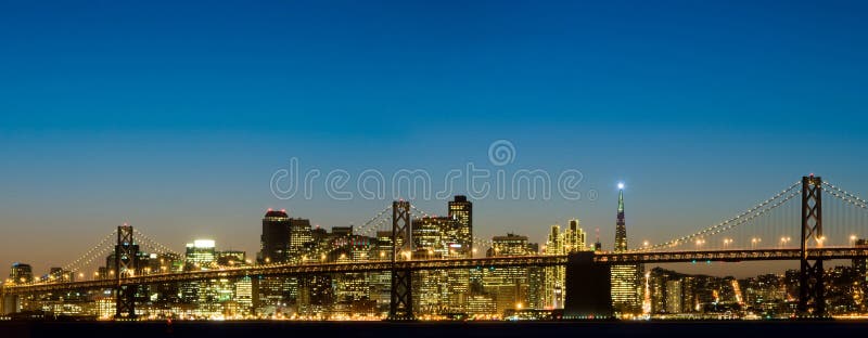 Bay Bridge, San Francisco at Dusk Stock Image - Image of buena, evening ...