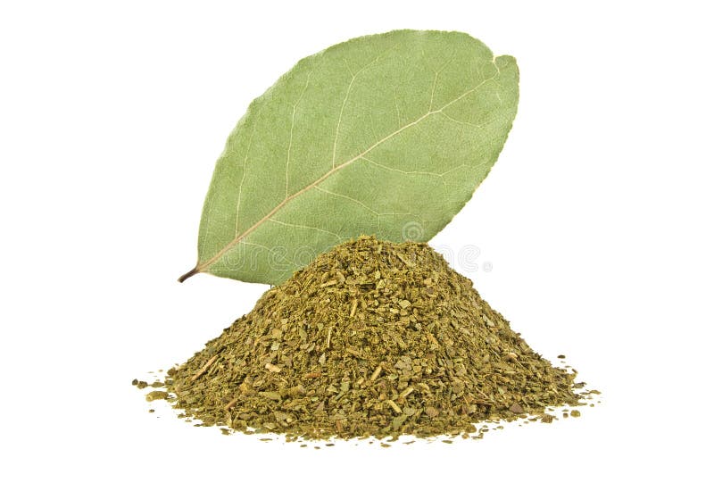 Bay Leaf and Crushed Bay Leaf Isolated on White Background Stock Photo