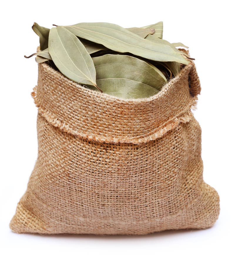 Bay leaves in sack bag stock image. Image of laurel, ingredient 52375761