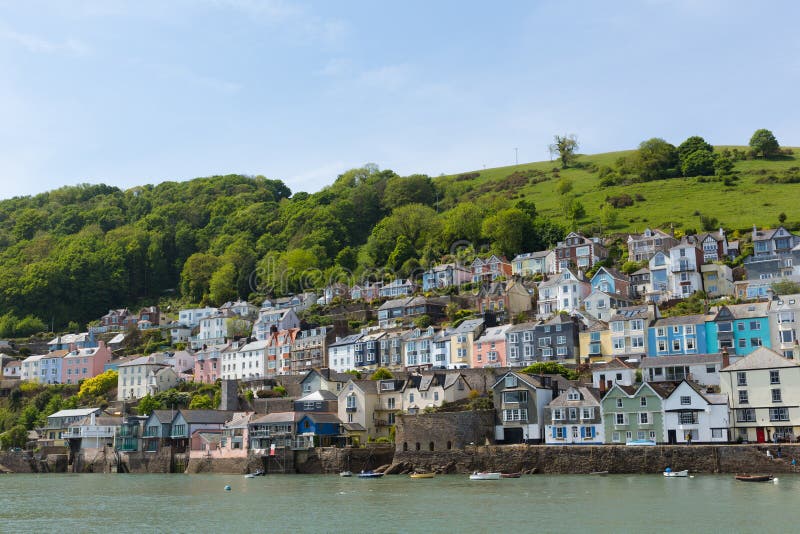 Bayards Cove Fort Dartmouth Devon with houses on the hillside in historic English town with the River Dart