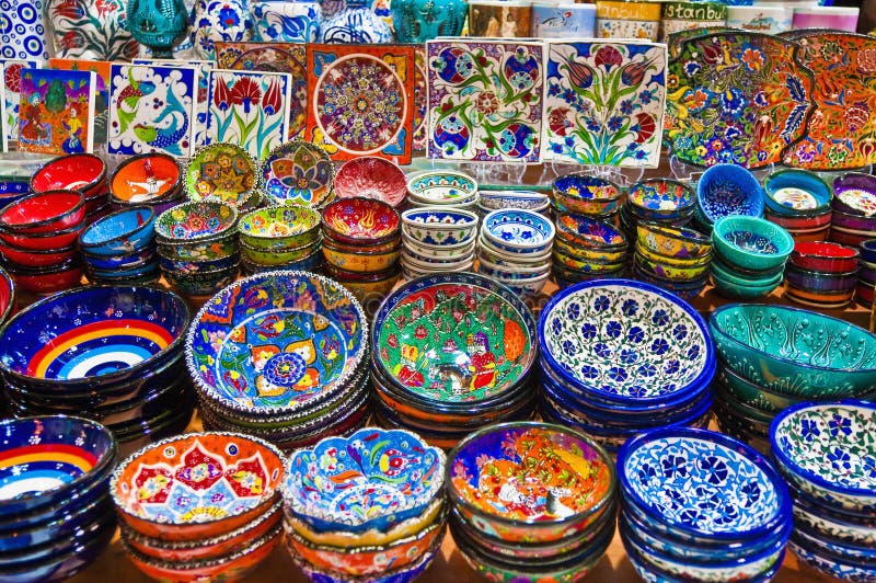 Colorful ceramics for sale on the Spice Bazaar at Istanbul. Colorful ceramics for sale on the Spice Bazaar at Istanbul